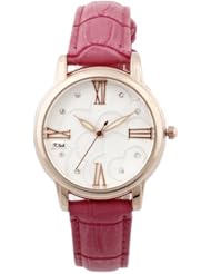 Fashion Analog Dial with Cz Quartz Movement Pink Leather Watch for Women Girls Gift