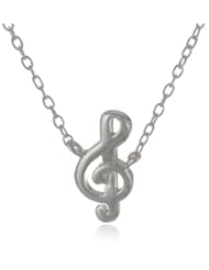 Sterling Silver Stationed Treble Clef Pendant Necklace, 16"+2"