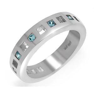 Ladies Sterling Silver Blue Cubic Zirconia Band Ring  Size L