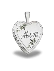 Sterling Silver HEART Mom Locket 3/4 inch x 3/4 inch Sterling Silver