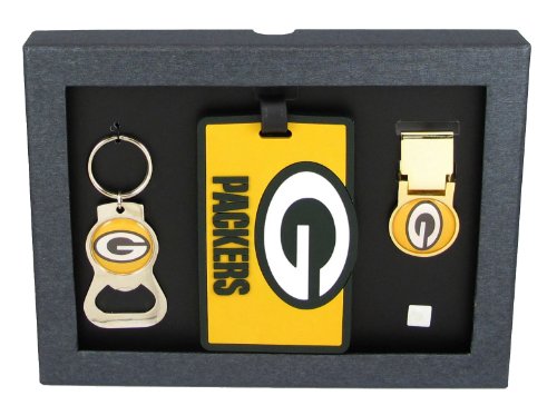 Green Bay Packers - NFL Bottle Opener Key Ring, Luggage Tag, Money Clip Gift Set