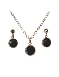 Childrens Necklace and Post Earring Set Black Cubic Zirconia 14K Yellow Gold Fill