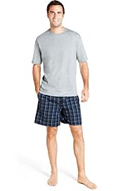 Pure Cotton Check Woven Pyjama Shorts & T-Shirt