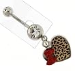 Leopard Heart with Red Bow Stainless Steel Belly Ring