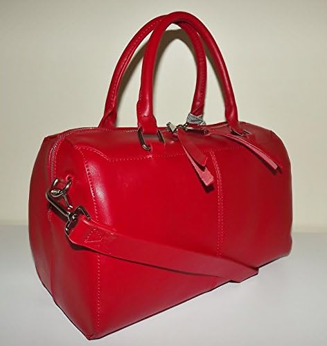 Co-Lab By Christopher Kon Womens Leather Barrel Satchel Handbag with Strap Red