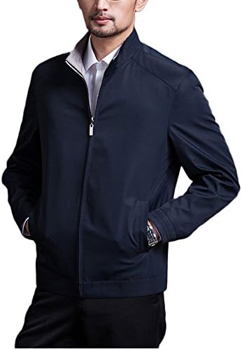 Mstop Men's Spring Must-Have Causal Stand Color Zip Up Long Sleeve Jacket Dark Blue XL