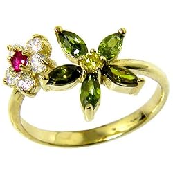 Solid 14K Yellow Gold Cubic Zirconia Flower Petals Toe Ring