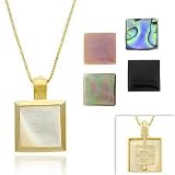  : VERMEIL GENUINE PINK MOTHER OF PEARL GRAY MOP ONYX MOTHER OF PEARL ABALONE 5 STONE SQUARE FILIGREE REVERSIBLE PENDANT JEWELRY SET