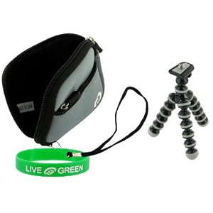 Neoprene Sleeve (Cool Grey) Case and Premium Tripod for Canon Powershot SD990IS Digital Camera Black