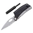 Tool Logic SLP2 Tactical Folding 1/2 Serrated Knife With LED Flashlight, Magnesium Fire Starter and Signal Whistle, Silver