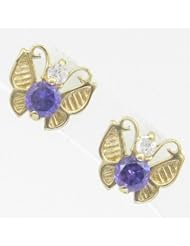 Kids 14K solid gold earrings fancy stud hoop huggie ball fashion dangle swa...