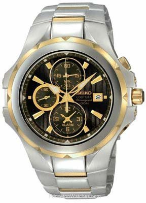 Seiko Mens Coutura SNAD64 Chronograph Charcoal Dial Stainless and Gold-Tone Date