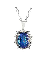 2.32 Ct Oval Millenium Blue Mystic Quartz and Diamond Sterling Silver Pendant