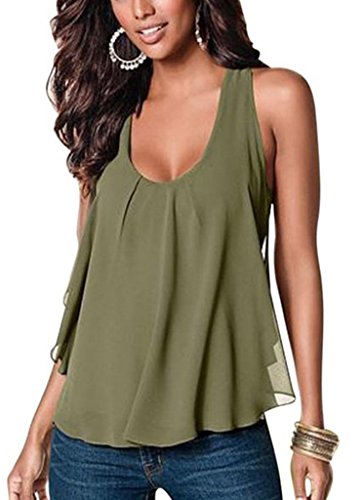 Merryfun Women's Casual Sleeveless Chiffon Tank Top Vest Shirt