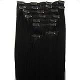 Extensions de cheveux clips - raides - 50 cm de longueur de cheveux 100% de haute qualité kanekalon #1 noir
