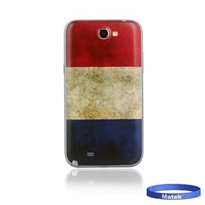 Matek (TM) Deluxe France French National Flag Pattern Battery Cover Back NFC Housing for Samsung Galaxy Note 2 N7100 + Free Gift