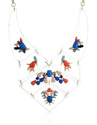 Multi-Color Accented Clear Lucite Bib Statement Goldtone Necklace, 16"+3" Extender