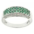 14K White Solid Gold Ring 1ct Emerald w/Diamond