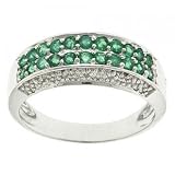 14K White Solid Gold Ring 1ct Emerald w/Diamond