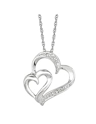 .925 Sterling Silver & Diamond Open Double Heart Charm Pendant Necklace 18" 0.03ct
