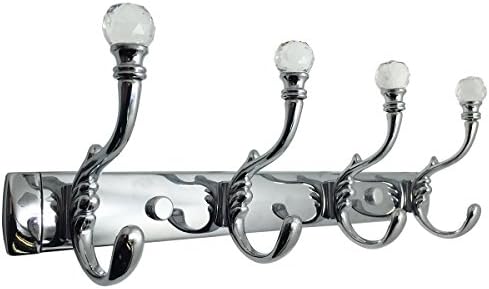 Coat Rack Hat Rail with Crystal Ball Ends, Yashi, Wall Mount Stainless Steel Heavy Duty Hook (4 Hooks)