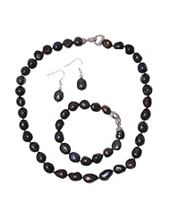 Saint Christine Freshwater Cultured Pearl Set Purple Long Necklace And Earrings, Necklace Length: (62.5Cm)24.61",Earrings Diameter: (1Cm)0.39", Length: (3Cm)1.18"