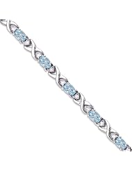 14k White Gold Natural Aquamarine And Diamond Tennis Bracelet