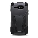 EMAXCITY Brand HYBRID Dual Heavy Duty Hard BLACK Case and Soft BLACK Silicone Skin Cover with Kickstand for KYOCERA C5133 EVENT [WCA590]