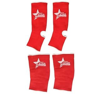 Set of Knee + Ankle Support Protection Braces Unisex 2x Red