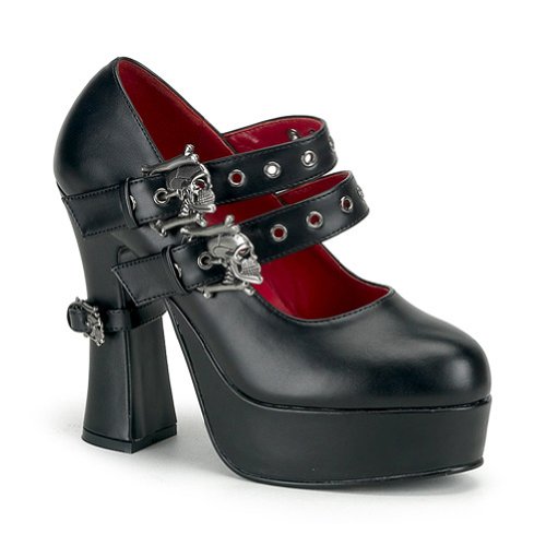 5 Inch Chunky Heel Mary Jane Skull Buckle GOTH Platform Sexy Shoe Black