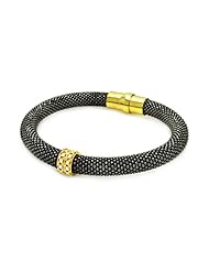 8MM Sterling Silver Italian Bracelets Diamond Cut Bead Black Rhodium Magnet Lock Bracelet 7.5 Inches