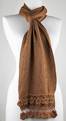 Handmade ULTRA THIN Scarf - Featherweight Collection - 75% Alpaca Natural Fiber - Soft Caramel (Crocheted Border, Long size)