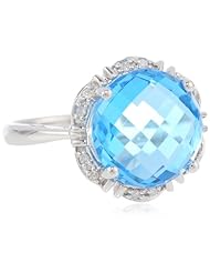 Sterling Silver Classic Swiss Blue Topaz Diamond Ring (0.06 cttw, I-J Color, I2-I3 Clarity), Size 7
