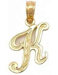 Cursive Letter "K" Charm 14k Gold 14.5mm