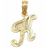 Cursive Letter K Charm 14k Gold 14.5mm