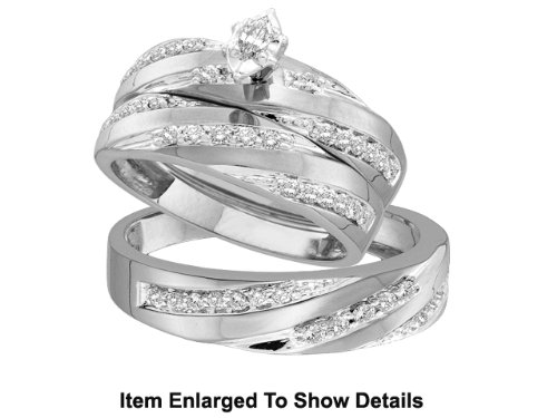 Stunning 3 Pc. White Gold 3/4 CTW. Genuine Diamond Bridal Set For Him and Her