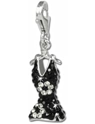 SilberDream Glitter Charm dress with black Czech crystals 925 Sterling Silver Charms Pendant with Lobster Clasp for Charms Bracelet, Necklace or Earring GSC520S