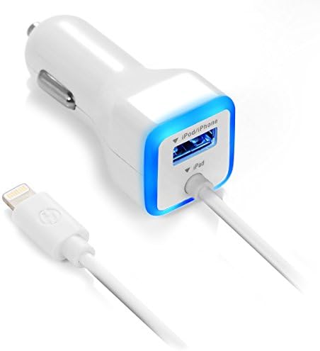 eBuddies MFi Certified Car Charger - 3.3 Feet Lightning Cable Cord for iPhone 6 Plus/5 /5/5C, iPad Air/Mini and iPod, White