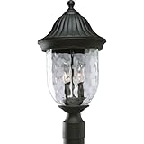 Progress Lighting P5429-31 2-Light Post Lantern with Optic Hammered Clear Glass to Complement The New Fieldstone Finish, Textured Black