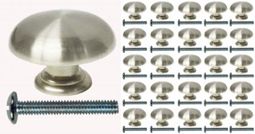 25 Piece Lot of Jeffery Alexander Kitchen Bathroom Cabinet Drawer Knobs Hollow Mushroom Satin Nickel 30MM 1-3/16" Diameter 3/4" Tall With 1 1/8" Screw
