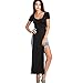 FINEJO Women Double Split Short Sleeve Long Maxi Dress High Split Slit Skirt