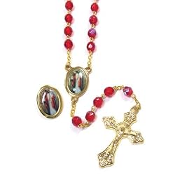 Crystal Rosary - Jesus Knocking - 7mm Crystal Beads - 21in. Chain - Center Piece with Matching Lapel Pin - Gift Box Included - IMPORTED FROM ITALY