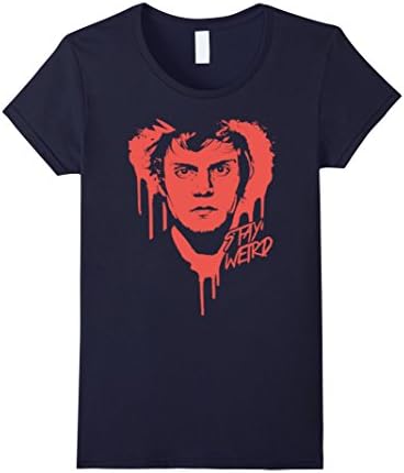 Women's Official Evan Peters "Stay Weird" Tshirt Small Navy