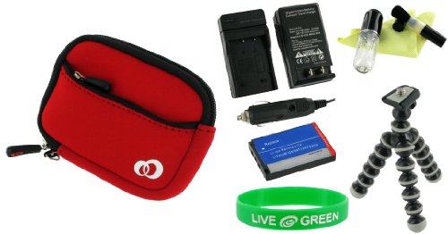 5n1 Neoprene Sleeve (Spicy Red) Case / NB 4L 900mAh Li Ion Battery / AC DC Charger / Tripod / LCD Cleaning Kit for Canon PowerShot SD1100IS Digital Camera Pink Melody