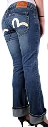 EVISU GENES JEANS Womens Low Rise Bootcut Hipster Denim Pants Light Blue/Vanilla