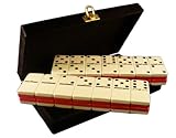 IMAGE OF Domino Double Six - Red & White Two Tone Tile Jumbo Tournament Size w/Spinners in Deluxe Velvet Case