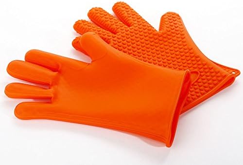 Silicone Oven Mitts Heat Resistant Silicone Glove Kitchen Heatproof Cooking Baking Oven Mitt a Pair Slip-Resistant, Heat Resistant, Waterproof (Orange)