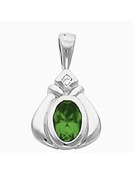 14K White Gold Oval Cut Tsavorite and Diamond Pendant -- LIFETIME WARRANTY