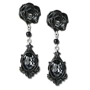 Dark Desires Black Rose Crystal Gothic Earrings