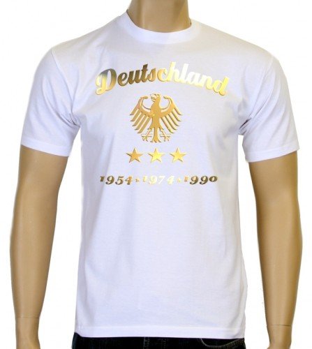WM 2014 Fußball Deutschland Adler Gold 3 Sterne T-Shirt weiss-gold, Gr.S